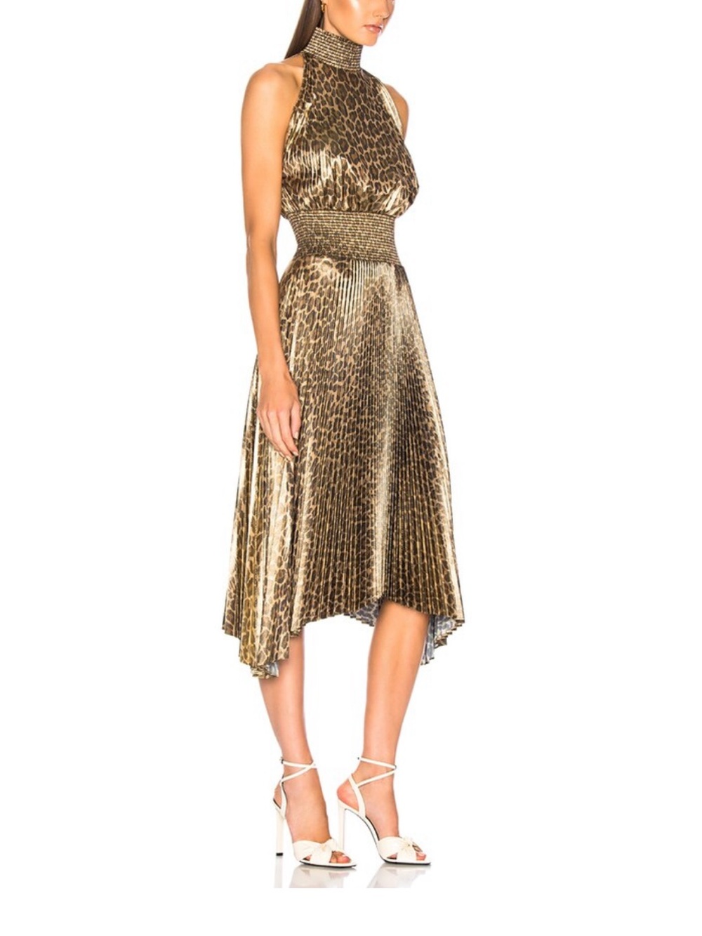 A.L.C. Gold Leopard-Print Halter Midi Dress